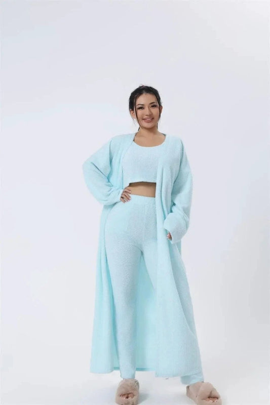 Women's 3-Piece Cozy Lounge Set - Pajama Set with Cardigan - MANDOTOS