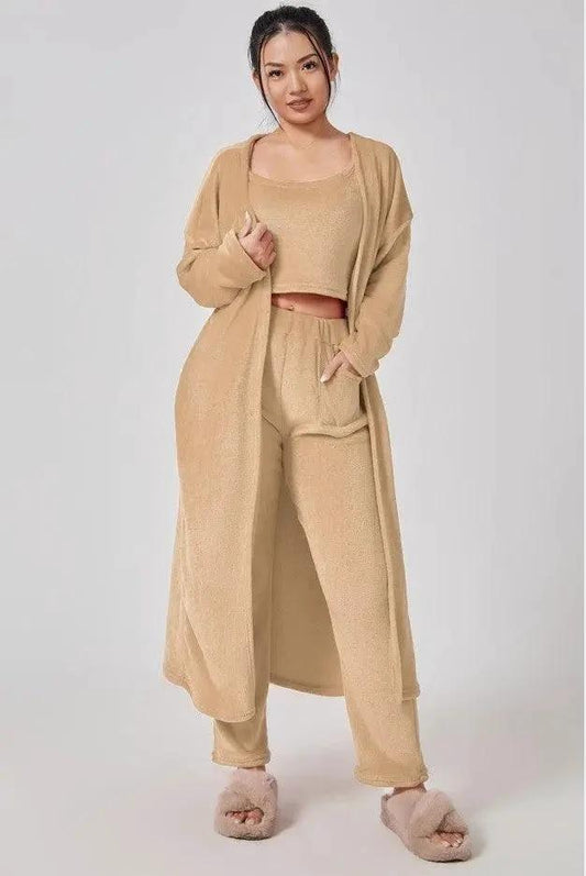 Women's 3-Piece Cozy Lounge Set - Pajama Set with Cardigan - MANDOTOS