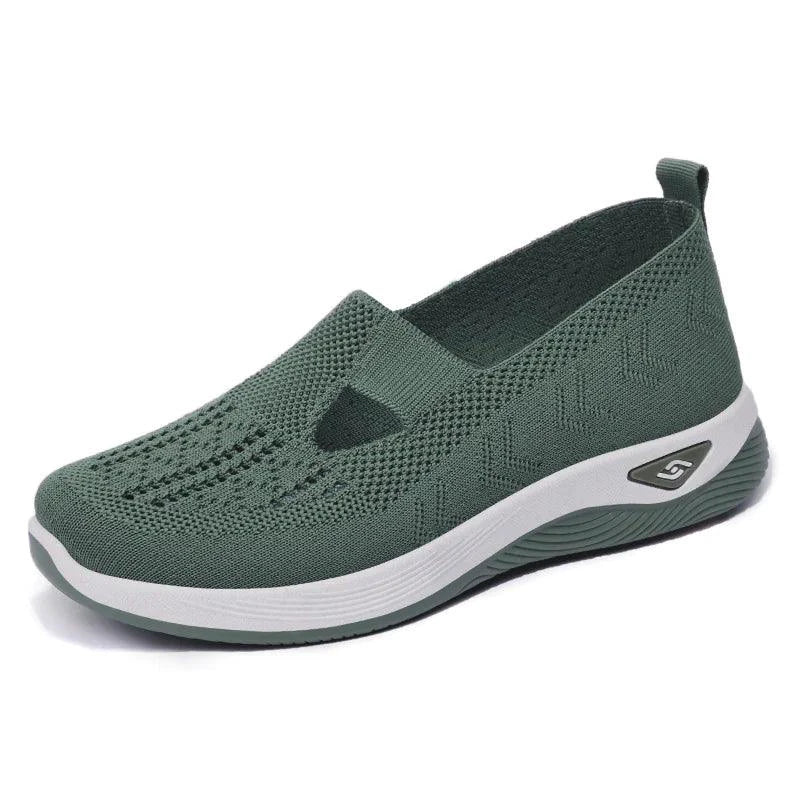 Women's Airy Mesh Sneakers by MANDOTOS featuring breathable mesh upper and comfortable white sole for casual wear.