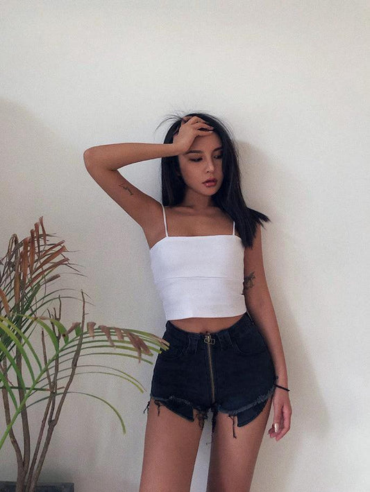 Xuan Ya High-Waisted Denim Shorts with Hip Zipper for Effortless Style - MANDOTOS