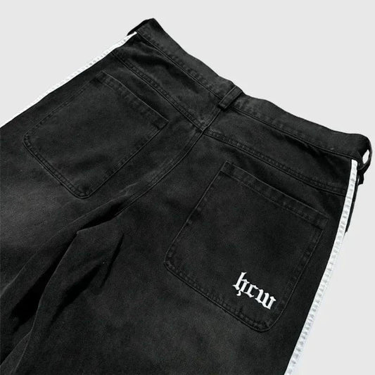 Y2K Baggy Jeans Harajuku vintage Striped Embroidered high quality Sweatpants men women Hip Hop Casual wide leg jeans streetwear - MANDOTOS