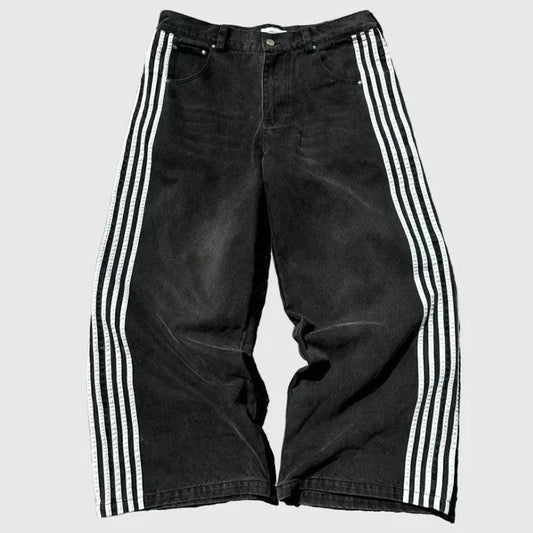 Y2K Baggy Jeans Harajuku vintage Striped Embroidered high quality Sweatpants men women Hip Hop Casual wide leg jeans streetwear - MANDOTOS