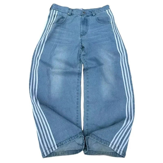 Y2K Baggy Jeans High Quality Embroidered Striped Harajuku Sweatpants Men Women Hip Hop Streetwear Casual Mopping Wide Leg Denim MANDOTOS