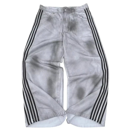 Y2K Baggy Jeans High Quality Embroidered Striped Harajuku Sweatpants Men Women Hip Hop Streetwear Casual Mopping Wide Leg Denim MANDOTOS