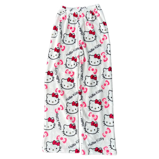 Mandotos Y2K Hello Kitty pajama pants for women featuring Sanrio anime cartoon design, comfortable leisure sleepwear trousers.