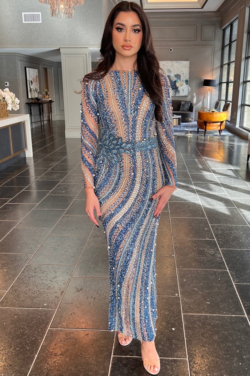 Mariam Long Sleeve Beaded Dress - MANDOTOS INTERNATIONALDresses