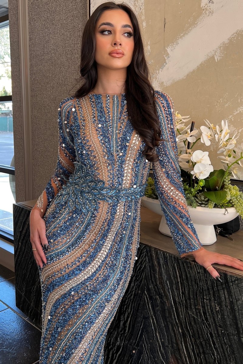 Mariam Long Sleeve Beaded Dress - MANDOTOS INTERNATIONALDresses