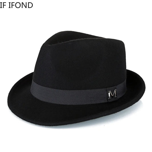 Men Winter Thick Warm Felt Fedora Hats Wool Gentleman Jazz Cap Homburg Male Classical Narrow Brim Top Hat - MANDOTOS INTERNATIONAL