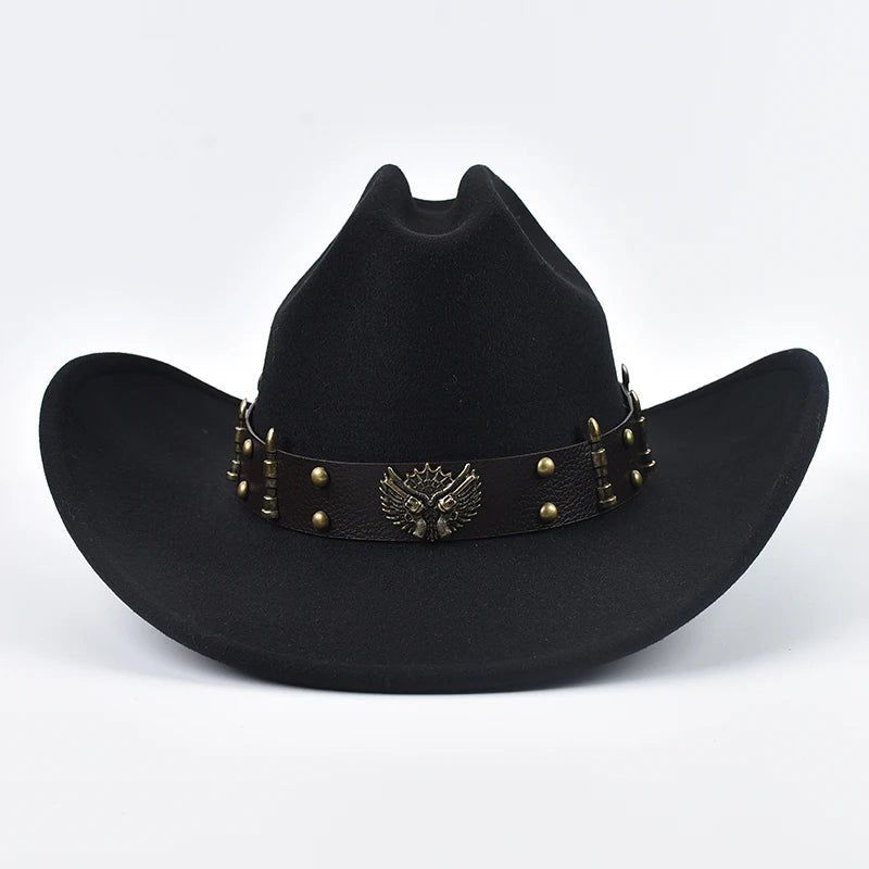 Men Women Western Cowboy Hat with Leather Vintage Big-edge Gentleman Cowgirl Hat Cloche Church Caps - MANDOTOS INTERNATIONAL