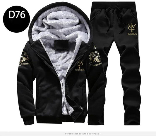 Men's autumn and winter sports set hooded casual cardigan jacket outdoor thickened warm sports shirt+pants two-piece set -