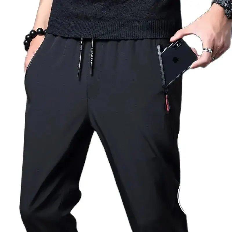 Men's Casual Pants Straight Slim Fit Elastic Waist Jogger Korean Classic Blue Black Gray Male Brand Trousers Plus Size - MANDOTOS