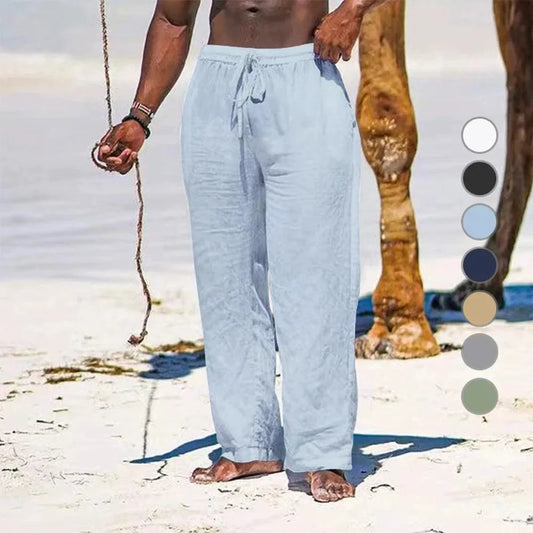 Men's Casual Cotton Linen Elastic Waist Pants with Streetwear Style - MANDOTOS INTERNATIONAL