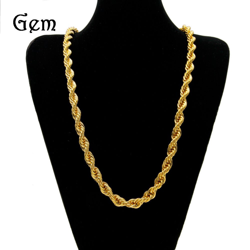 Men's hip-hop gold-plated European and American necklace fashion high sense 1cm thick twist necklace twisted rope chain a generation of hair - MANDOTOS INTERNATIONAL