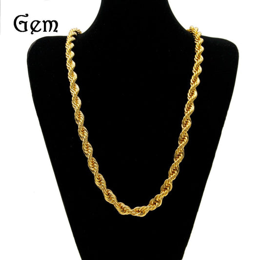 Men's hip-hop gold-plated European and American necklace fashion high sense 1cm thick twist necklace twisted rope chain a generation of hair - MANDOTOS INTERNATIONAL