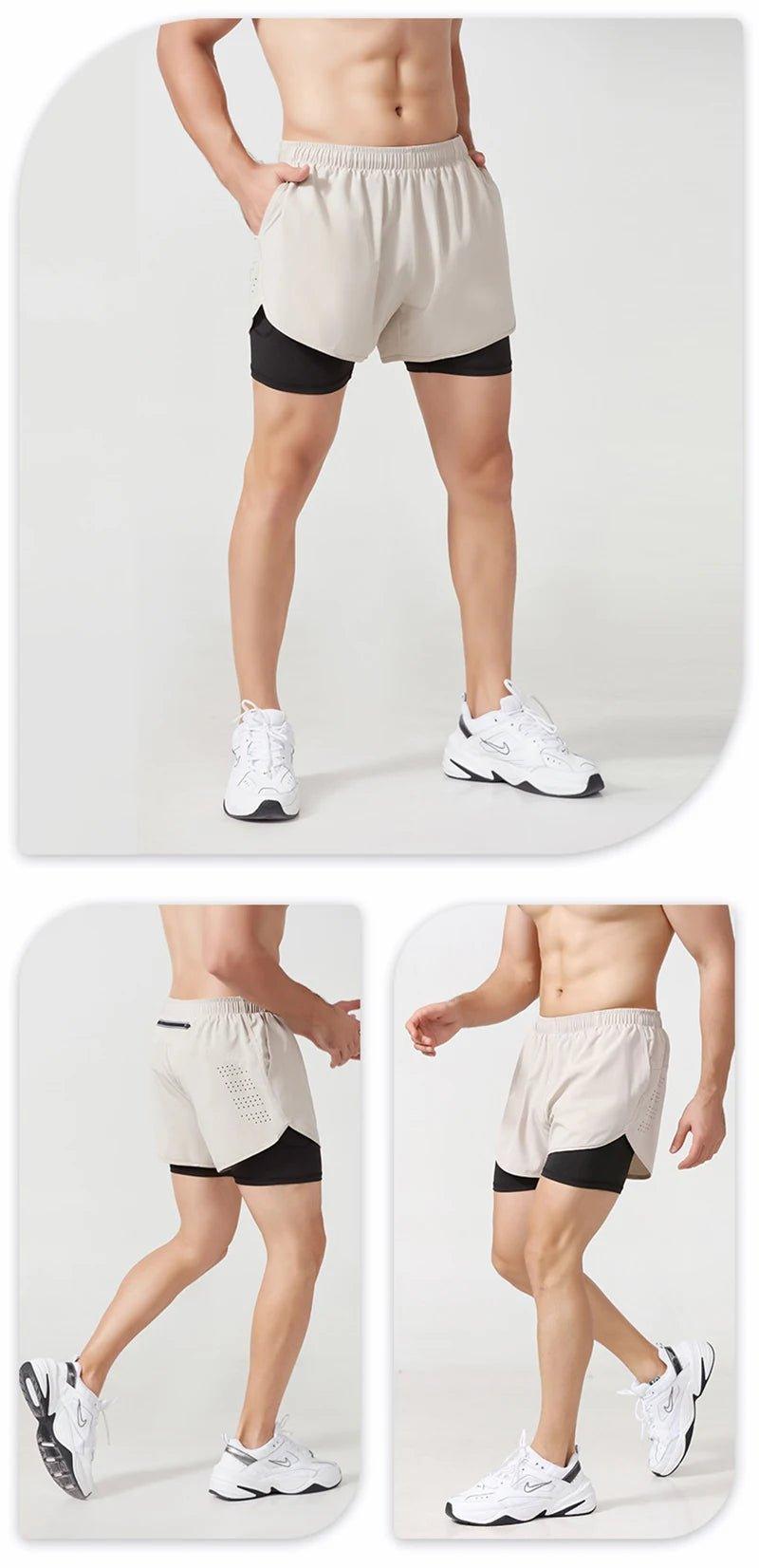 Men's Running Shorts Quick-drying Fitness Black Double Layer Shorts Men New Sport Workout Training Bodybuilding Short Pants - MANDOTOS