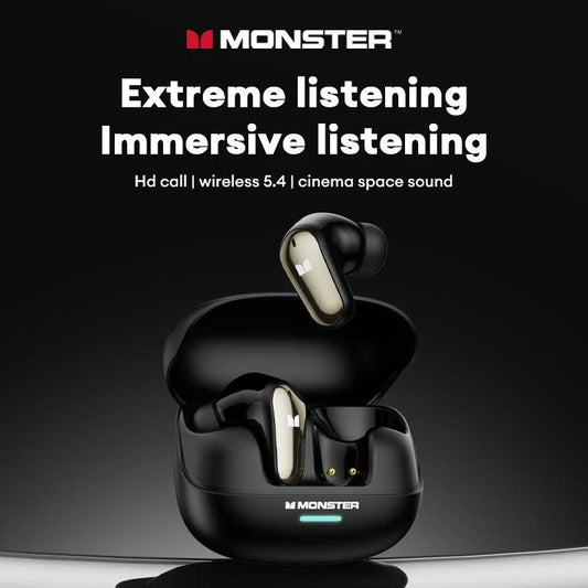 Monster MQT52 Wireless Bluetooth 5.4 Earphones Long Battery Life Gaming Headphones Dual Mode HIFI Stereo Sound Headset With Mic - MANDOTOS