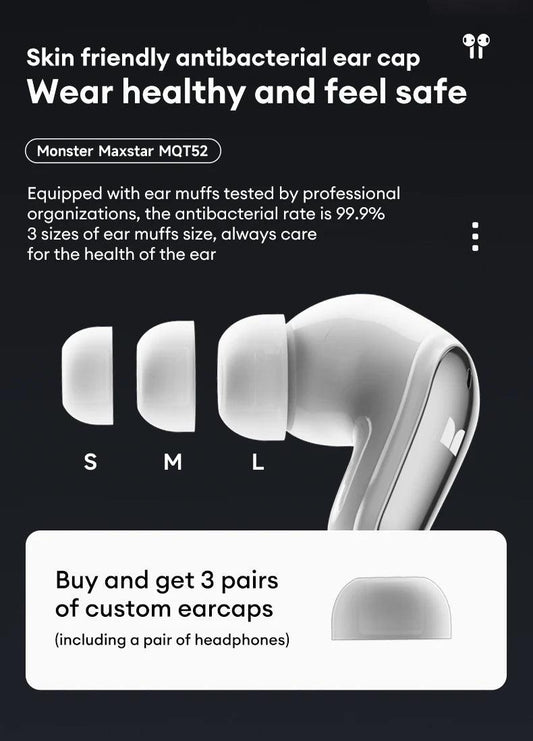 Monster MQT52 Wireless Bluetooth 5.4 Earphones Long Battery Life Gaming Headphones Dual Mode HIFI Stereo Sound Headset With Mic - MANDOTOS