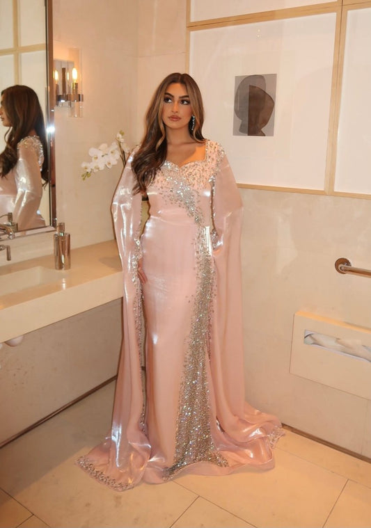 Munira Long Sleeve Organza Drape Sleeve Modest Dress - MANDOTOS INTERNATIONALLong Dress
