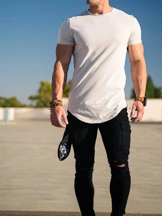 Muscle Fitness T-shirt Summer Men's Athleisure Workout short sleeve T-shirt High Quality cotton Men T-shirt Gym Sport Shirt Tops - MANDOTOS