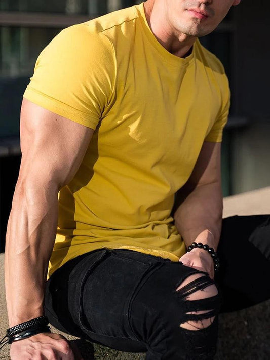 Muscle Fitness T-shirt Summer Men's Athleisure Workout short sleeve T-shirt High Quality cotton Men T-shirt Gym Sport Shirt Tops - MANDOTOS