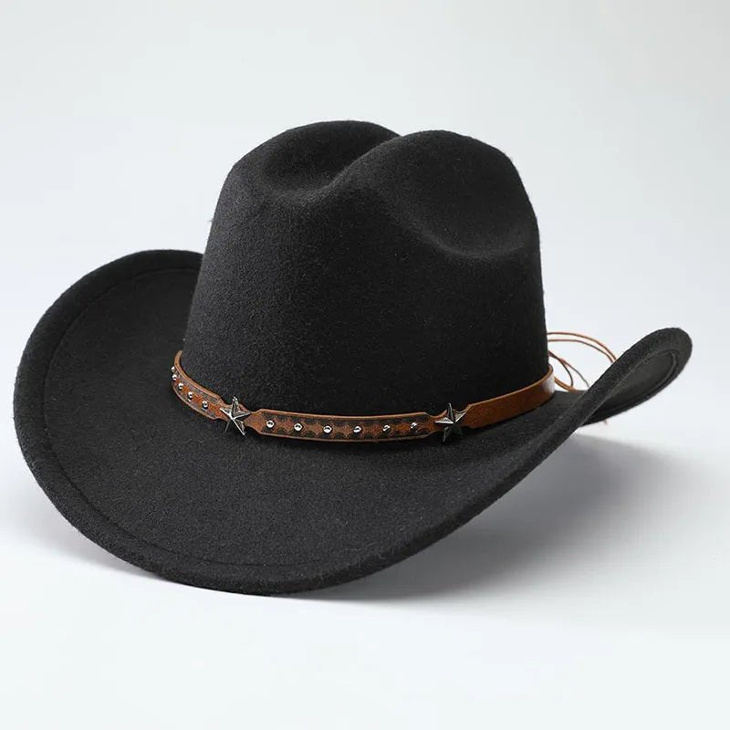 New denim hats for men and women, Western cowboy hats, five pointed star belt hats, soft woolen hats - MANDOTOS INTERNATIONAL