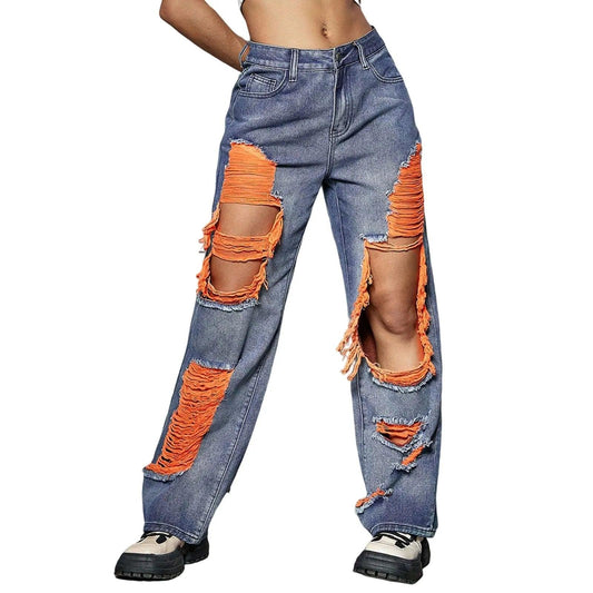 New Hole Ripped Jeans Women Booty Lifting Jeans Street Hip Hop Straight Leg Jeans Women'S Pants Korean Reviews Many Clothes - MANDOTOS