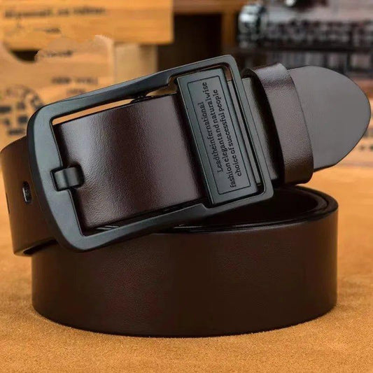 New Leather Cowhide Men's Belt Fashion Metal Alloy Pin Buckle Adult Luxury Brand Jeans Business Casual Waist Male Strap Brand - MANDOTOS