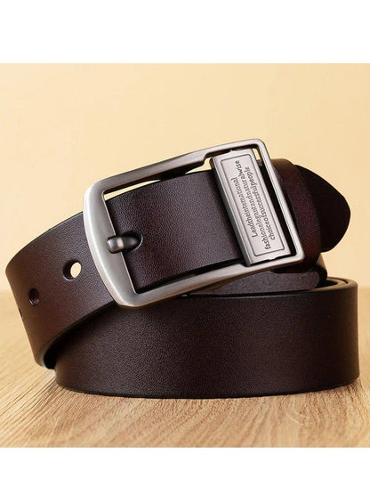 New Leather Cowhide Men's Belt Fashion Metal Alloy Pin Buckle Adult Luxury Brand Jeans Business Casual Waist Male Strap Brand - MANDOTOS