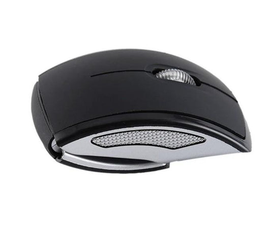 Wireless foldable mouse with compact design, black color, and ergonomic shape for easy use and portability.