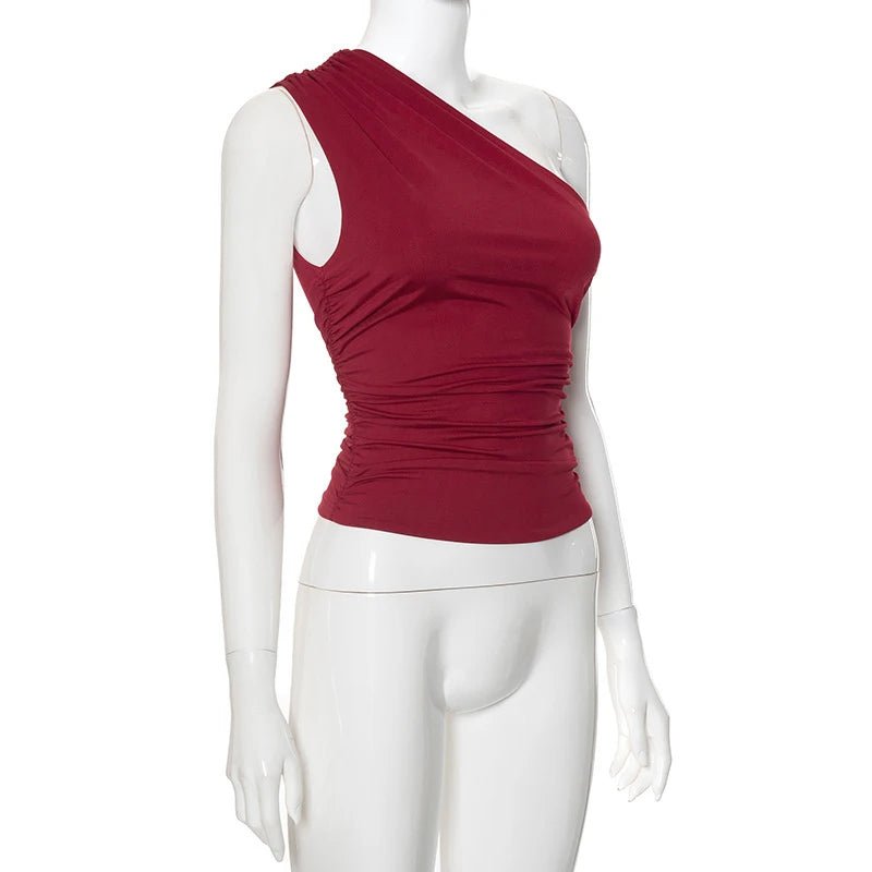 One Shoulder Backless Tank Top - Candy Color Sleeveless Casual T-Shirt - MANDOTOS INTERNATIONAL