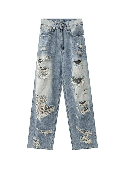 Plus Size American Hole Plus Size Ladies High Waist Straight-leg Denim - MANDOTOS