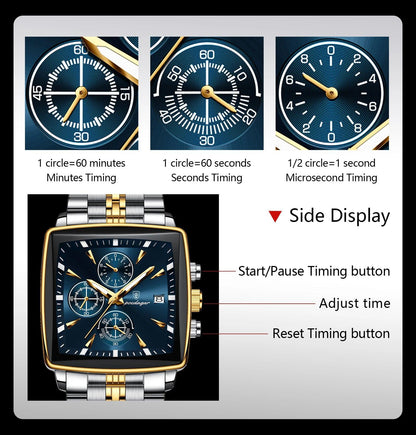 POEDAGAR Fashion Men Watch Luminous Waterproof Chronograph Date Man Wristwatch Square Stainless Steel Quartz Men's Watches Reloj - MANDOTOS