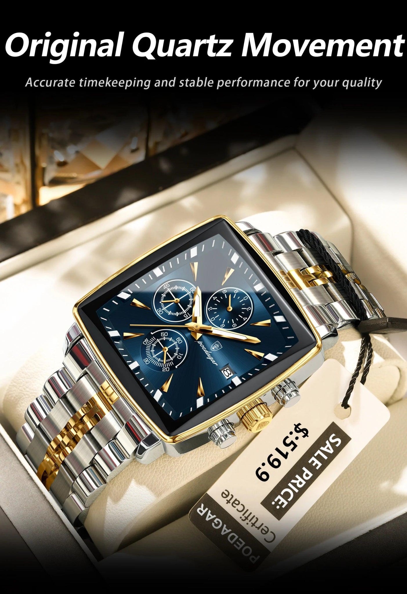 POEDAGAR Fashion Men Watch Luminous Waterproof Chronograph Date Man Wristwatch Square Stainless Steel Quartz Men's Watches Reloj - MANDOTOS