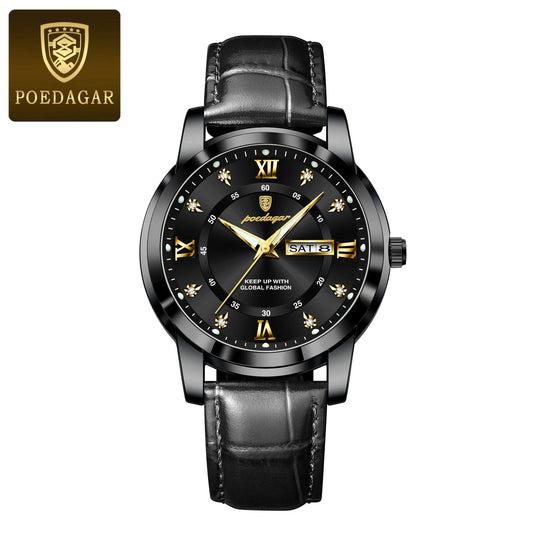 POEDAGAR Luxury Business Men Watch Waterproof Luminous Week Date Man Wristwatch High Quality Leather Sports Men's Quartz Watches - MANDOTOS