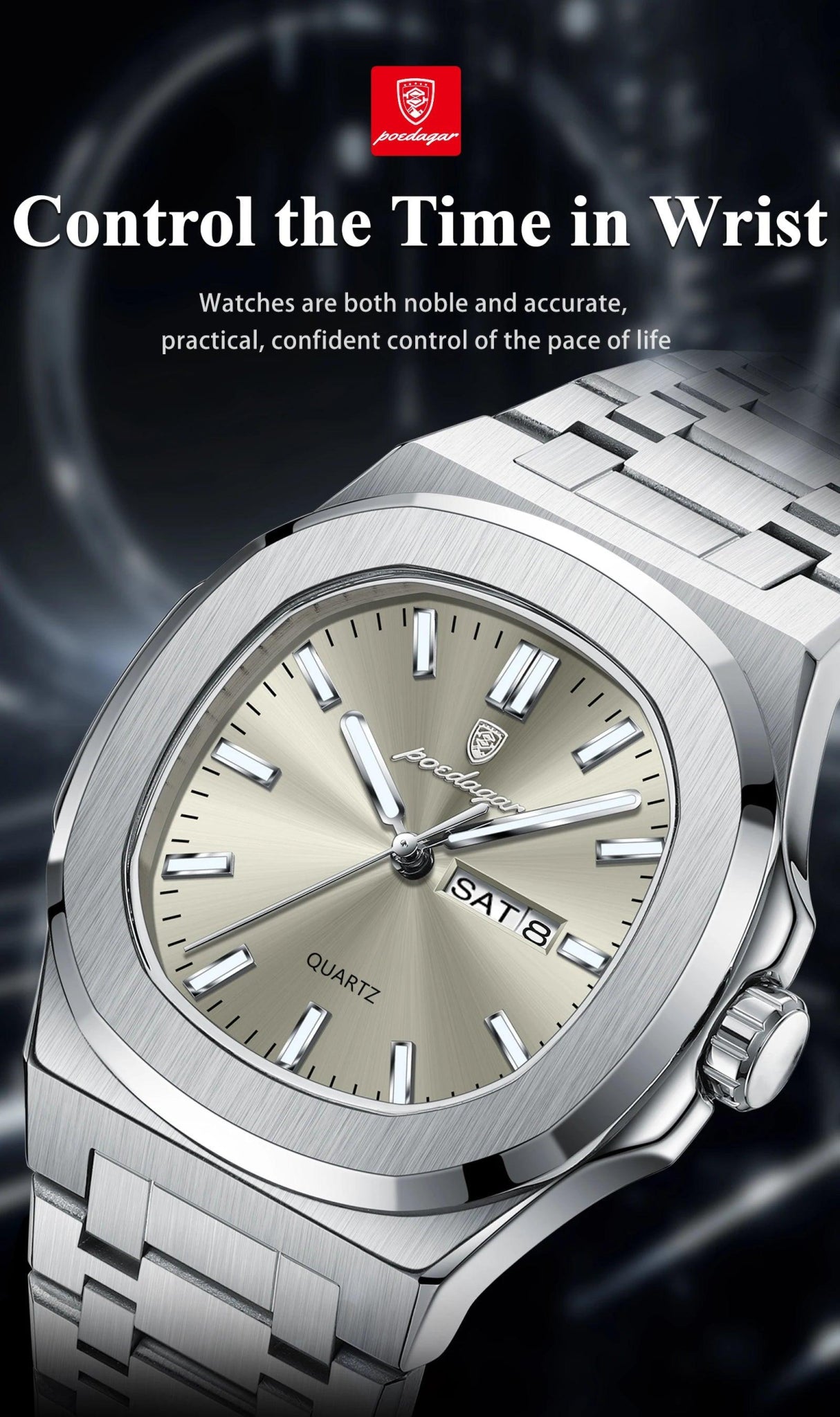 POEDAGAR Luxury Military Man Watch Square Waterproof Luminous Date Week Men Watch Stainless Steel Quartz Men's Watches Reloj+box - MANDOTOS