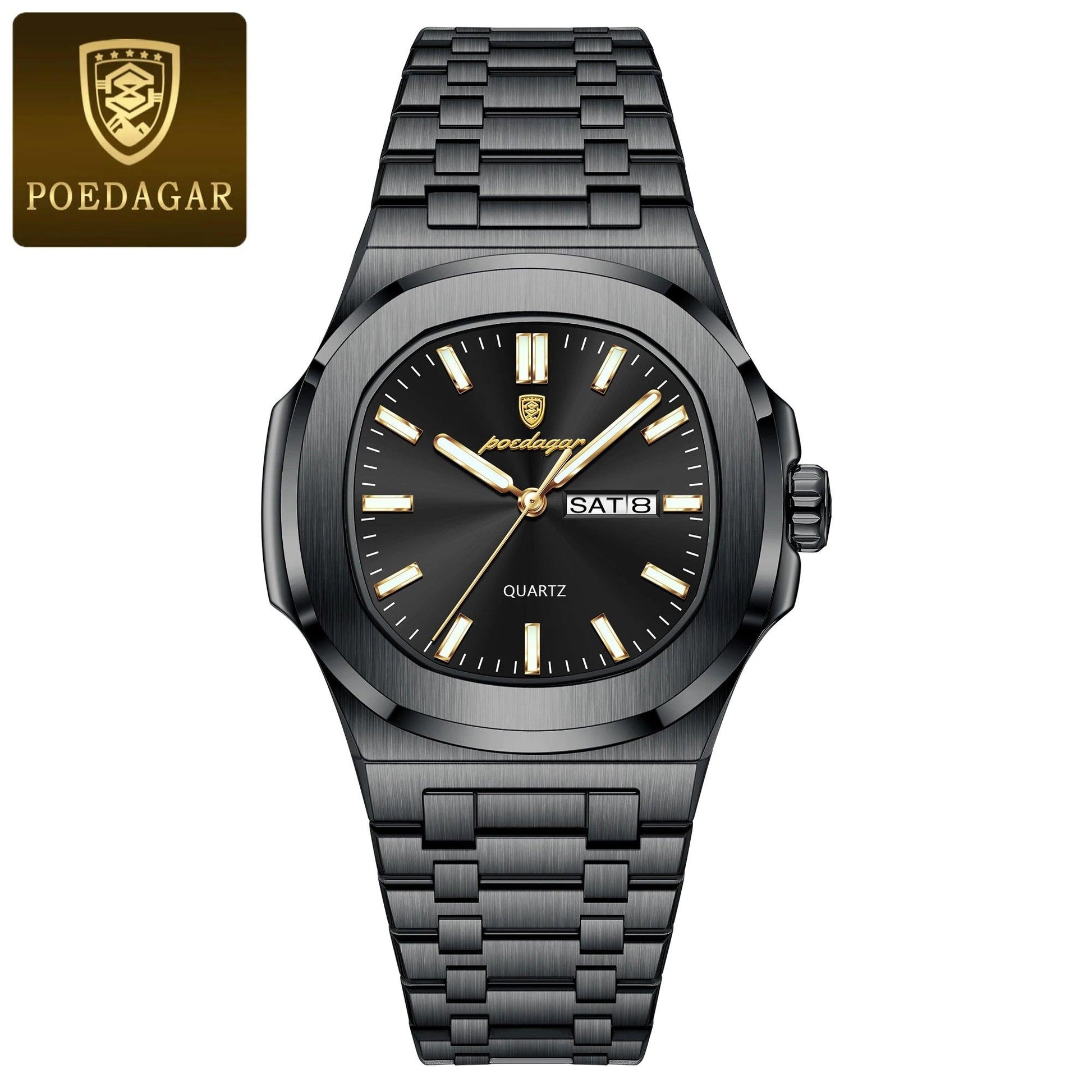 POEDAGAR Luxury Military Man Watch Square Waterproof Luminous Date Week Men Watch Stainless Steel Quartz Men's Watches Reloj+box - MANDOTOS