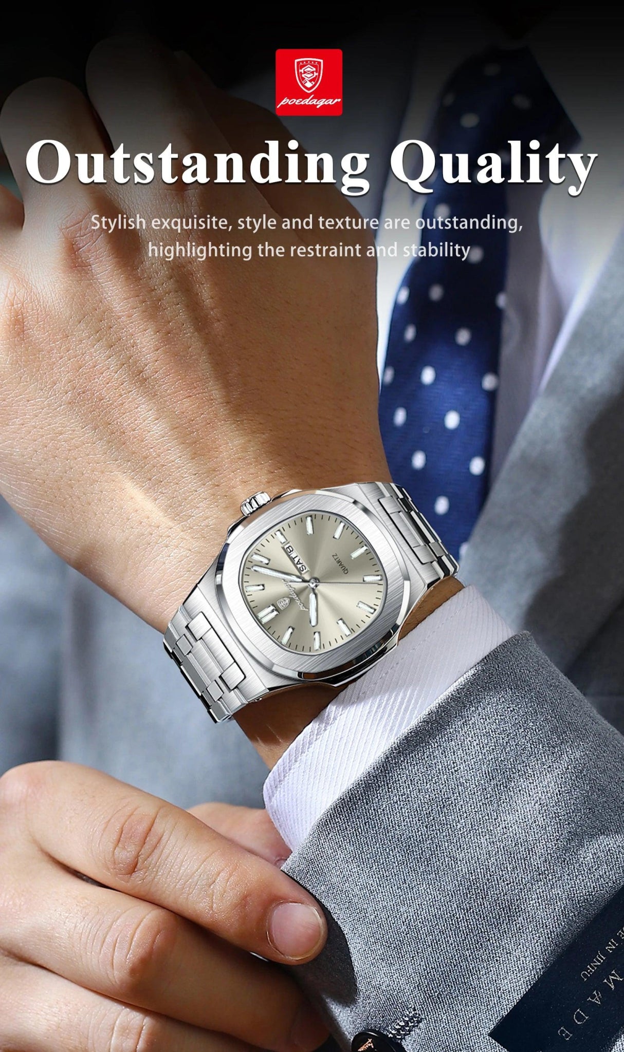 POEDAGAR Luxury Military Man Watch Square Waterproof Luminous Date Week Men Watch Stainless Steel Quartz Men's Watches Reloj+box - MANDOTOS