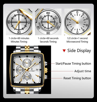 POEDAGAR Luxury Square Sport Man Wristwatch Waterproof Luminous Chronograph Quartz Men's Watches Stainless Steel Men Watch Reloj - MANDOTOS