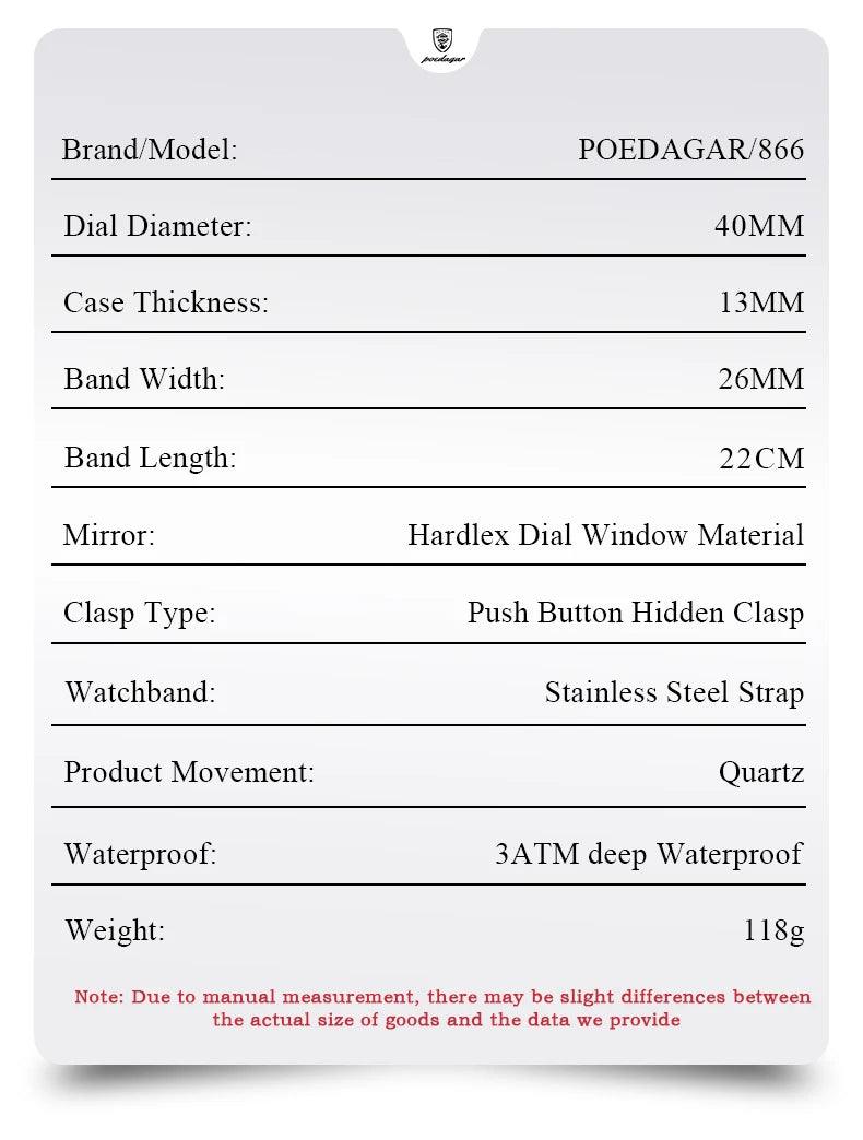 POEDAGAR Luxury Square Sport Man Wristwatch Waterproof Luminous Chronograph Quartz Men's Watches Stainless Steel Men Watch Reloj - MANDOTOS