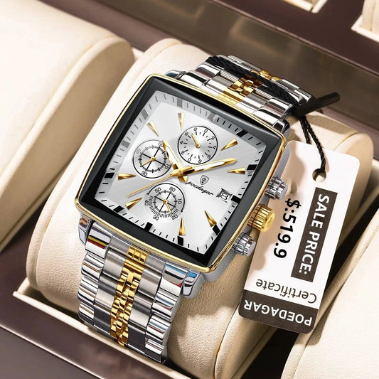 POEDAGAR Luxury Chronograph Men's Watch - Waterproof, Luminous, Stainless Steel, Sporty Design - MANDOTOS