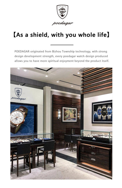 POEDAGAR Men Quartz Watch Luxury Sports Waterproof Chronograph Luminous Date Man Wristwatch Business Leather Men's Watches Clock - MANDOTOS