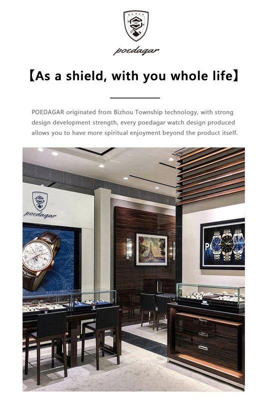 POEDAGAR Men Quartz Watch Luxury Sports Waterproof Chronograph Luminous Date Man Wristwatch Business Leather Men's Watches Clock - MANDOTOS