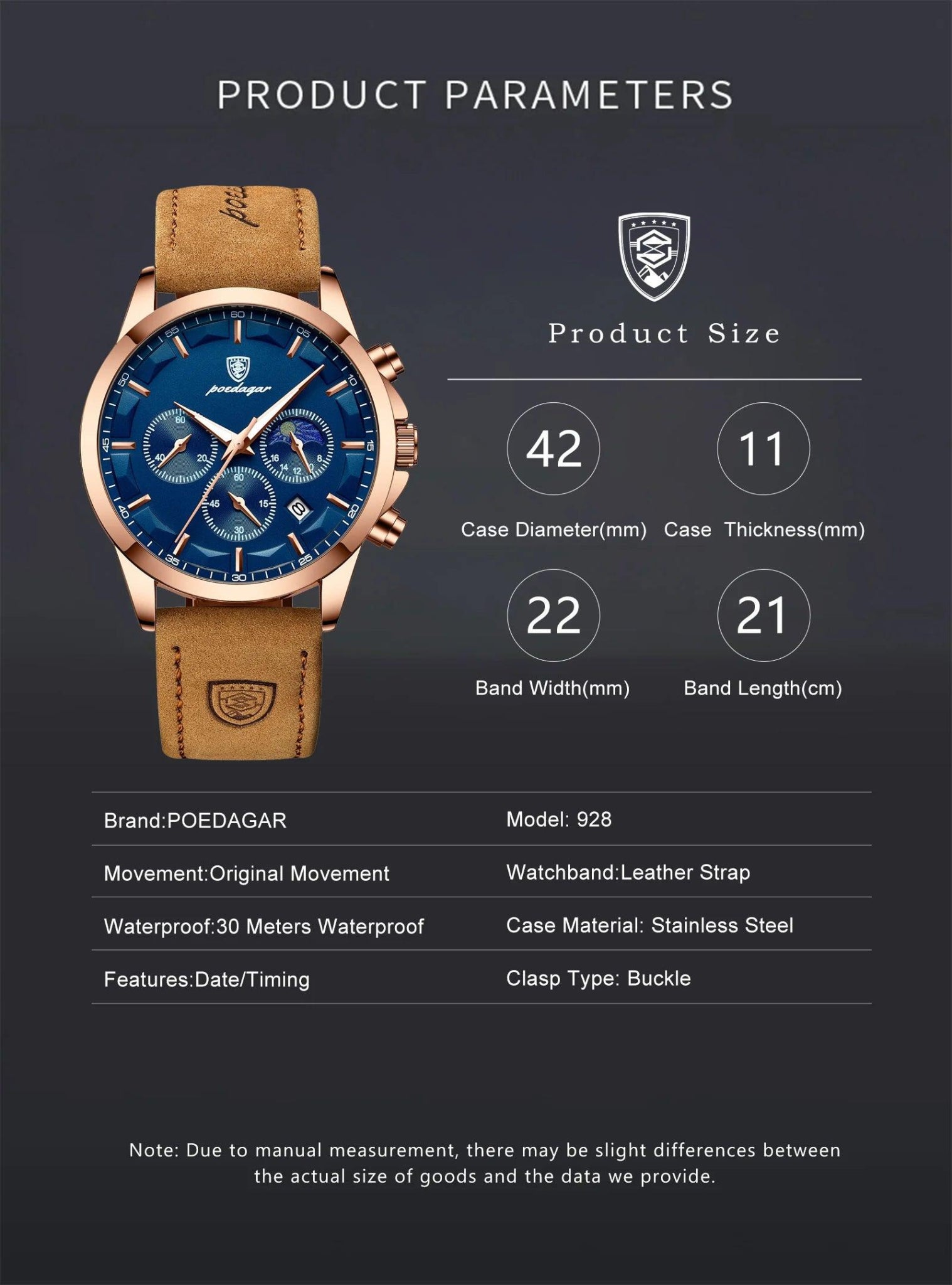 POEDAGAR Men Quartz Watch Luxury Sports Waterproof Chronograph Luminous Date Man Wristwatch Business Leather Men's Watches Clock - MANDOTOS