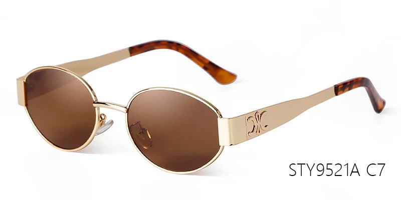 Retro Metal Frame Pilot Oval Sunglasses Women Men Brand Designer Vintage Round Sun Glasses Luxury 90s Green Lens Shades Male UV - MANDOTOS