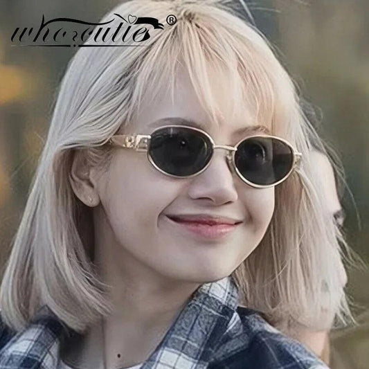 Retro Metal Frame Pilot Oval Sunglasses Women Men Brand Designer Vintage Round Sun Glasses Luxury 90s Green Lens Shades Male UV - MANDOTOS