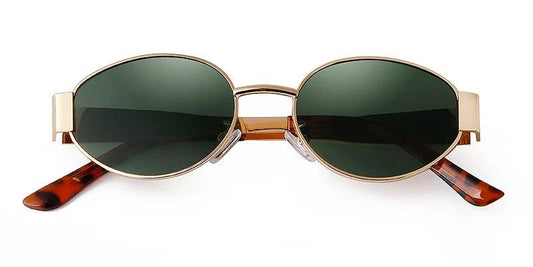 Retro Metal Frame Pilot Oval Sunglasses Women Men Brand Designer Vintage Round Sun Glasses Luxury 90s Green Lens Shades Male UV - MANDOTOS