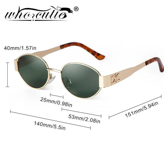 Retro Metal Frame Pilot Oval Sunglasses Women Men Brand Designer Vintage Round Sun Glasses Luxury 90s Green Lens Shades Male UV - MANDOTOS