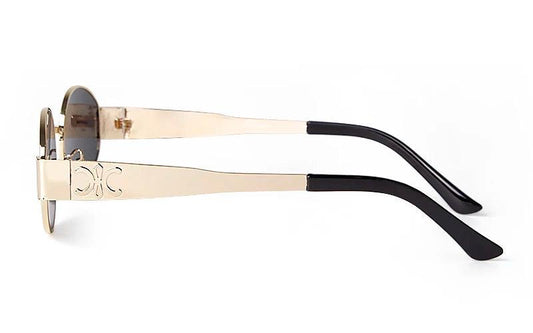 Retro Metal Frame Pilot Oval Sunglasses Women Men Brand Designer Vintage Round Sun Glasses Luxury 90s Green Lens Shades Male UV - MANDOTOS