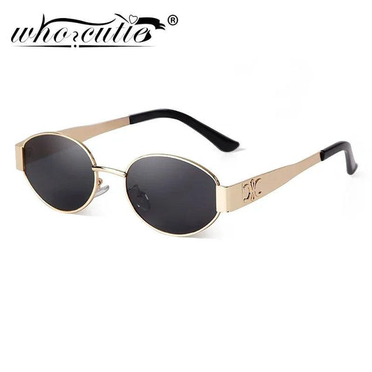 Retro Metal Frame Pilot Oval Sunglasses Women Men Brand Designer Vintage Round Sun Glasses Luxury 90s Green Lens Shades Male UV - MANDOTOS