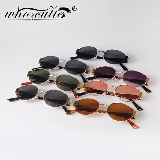 Retro Metal Frame Pilot Oval Sunglasses Women Men Brand Designer Vintage Round Sun Glasses Luxury 90s Green Lens Shades Male UV - MANDOTOS
